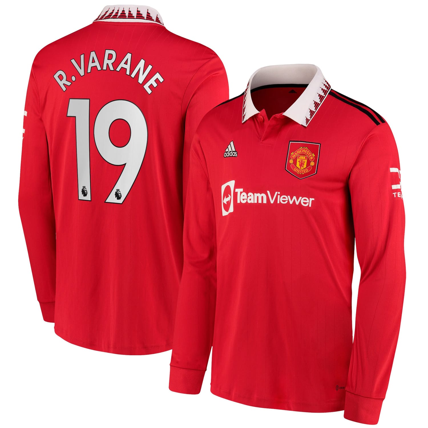 Premier League Manchester United Home Jersey Shirt Long Sleeve 2022-23 player Raphael Varane 19 printing for Men