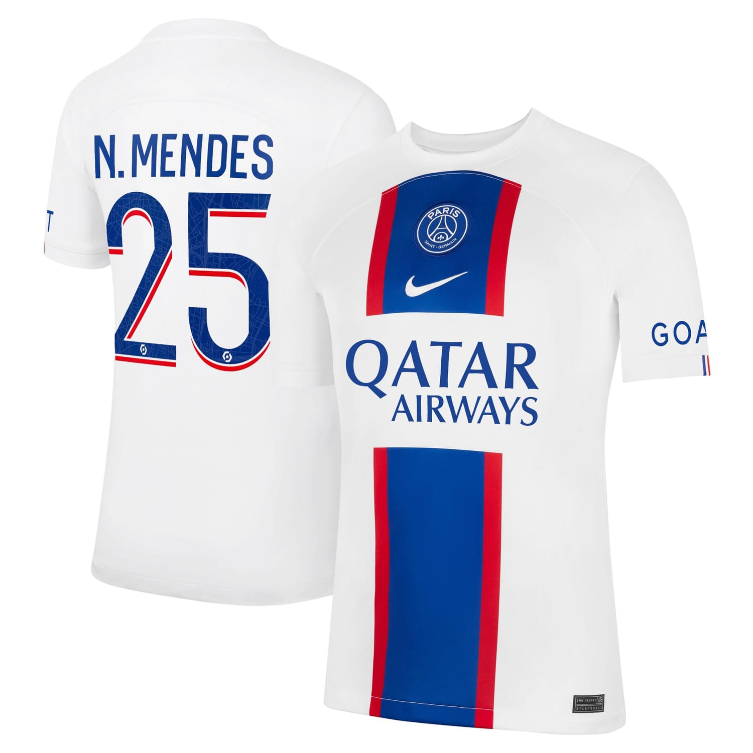 Ligue 1 Paris Saint-Germain Third Jersey Shirt 2022-23 player Nuno Mendes 25 printing for Men