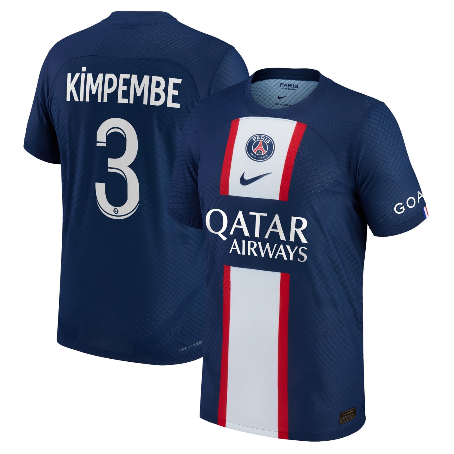 Ligue 1 Paris Saint-Germain Home Authentic Jersey Shirt 2022-23 player Presnel Kimpembe 3 printing for Men