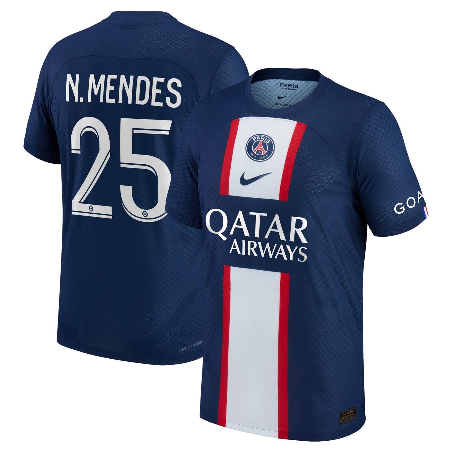 Ligue 1 Paris Saint-Germain Home Authentic Jersey Shirt 2022-23 player Nuno Mendes 25 printing for Men