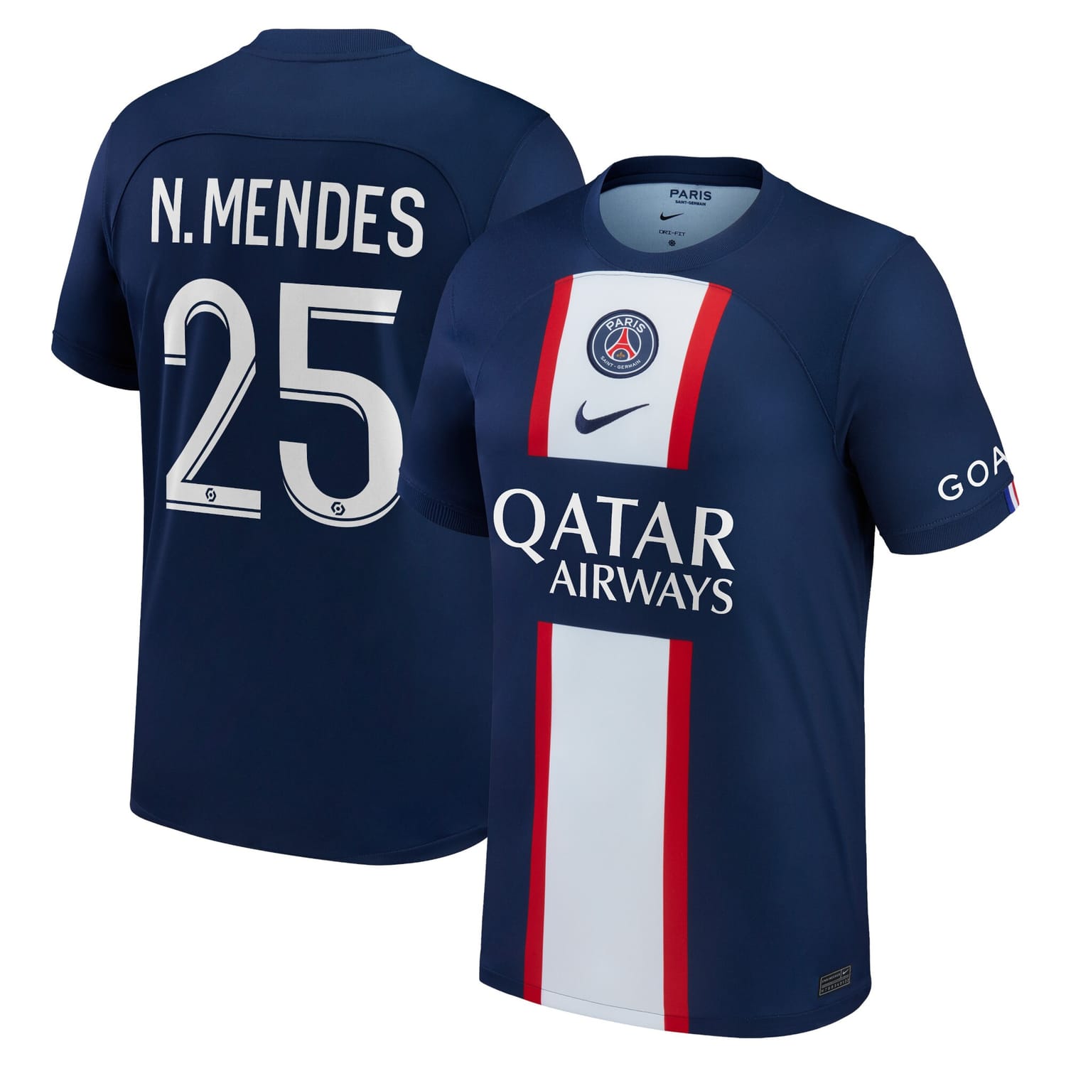 Ligue 1 Paris Saint-Germain Home Jersey Shirt 2022-23 player Nuno Mendes 25 printing for Men