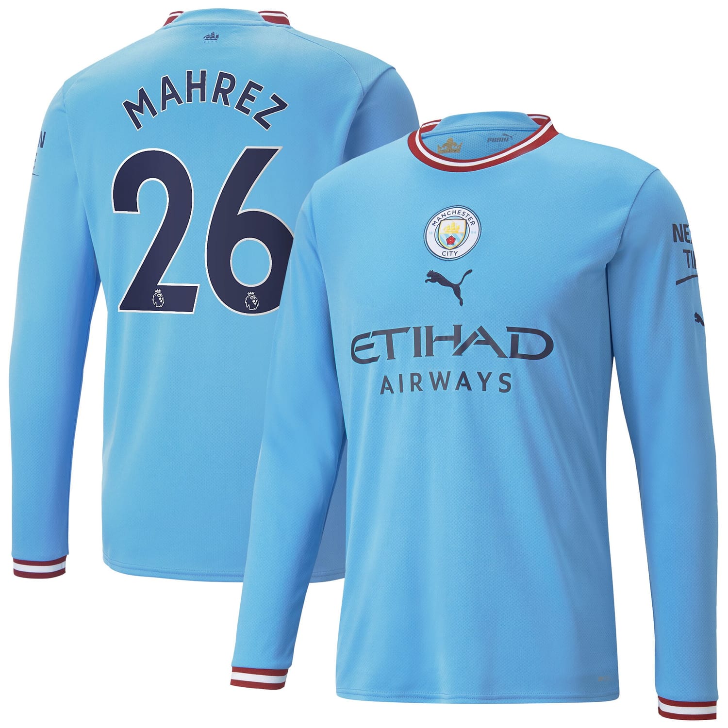 Premier League Manchester City Home Jersey Shirt Long Sleeve 2022-23 player Riyad Mahrez 26 printing for Men