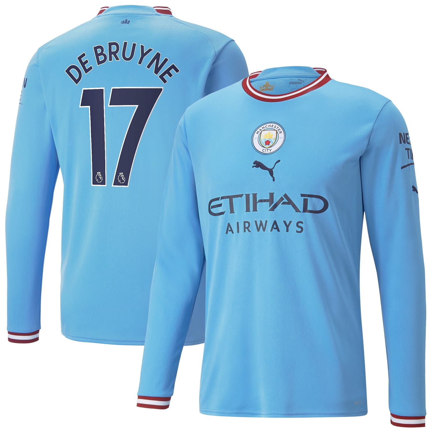 Premier League Manchester City Home Jersey Shirt Long Sleeve 2022-23 player Kevin De Bruyne 17 printing for Men