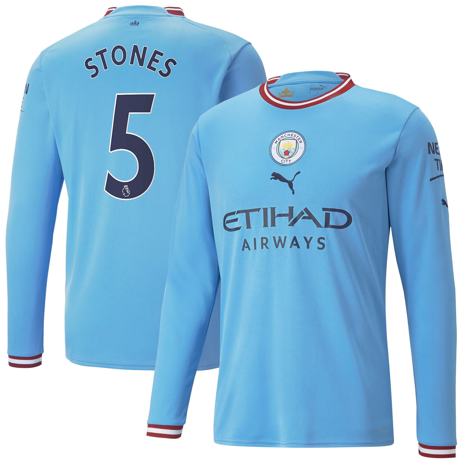 Premier League Manchester City Home Jersey Shirt Long Sleeve 2022-23 player John Stones 5 printing for Men