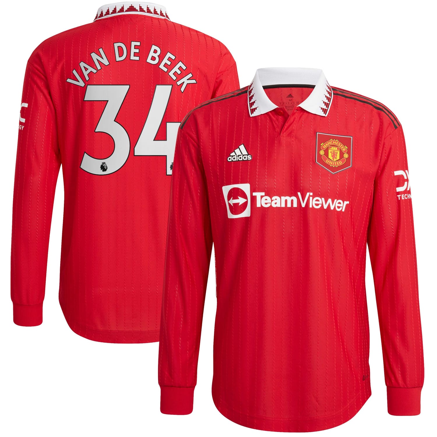 Premier League Manchester United Home Authentic Jersey Shirt Long Sleeve 2022-23 player Donny Van De Beek 34 printing for Men