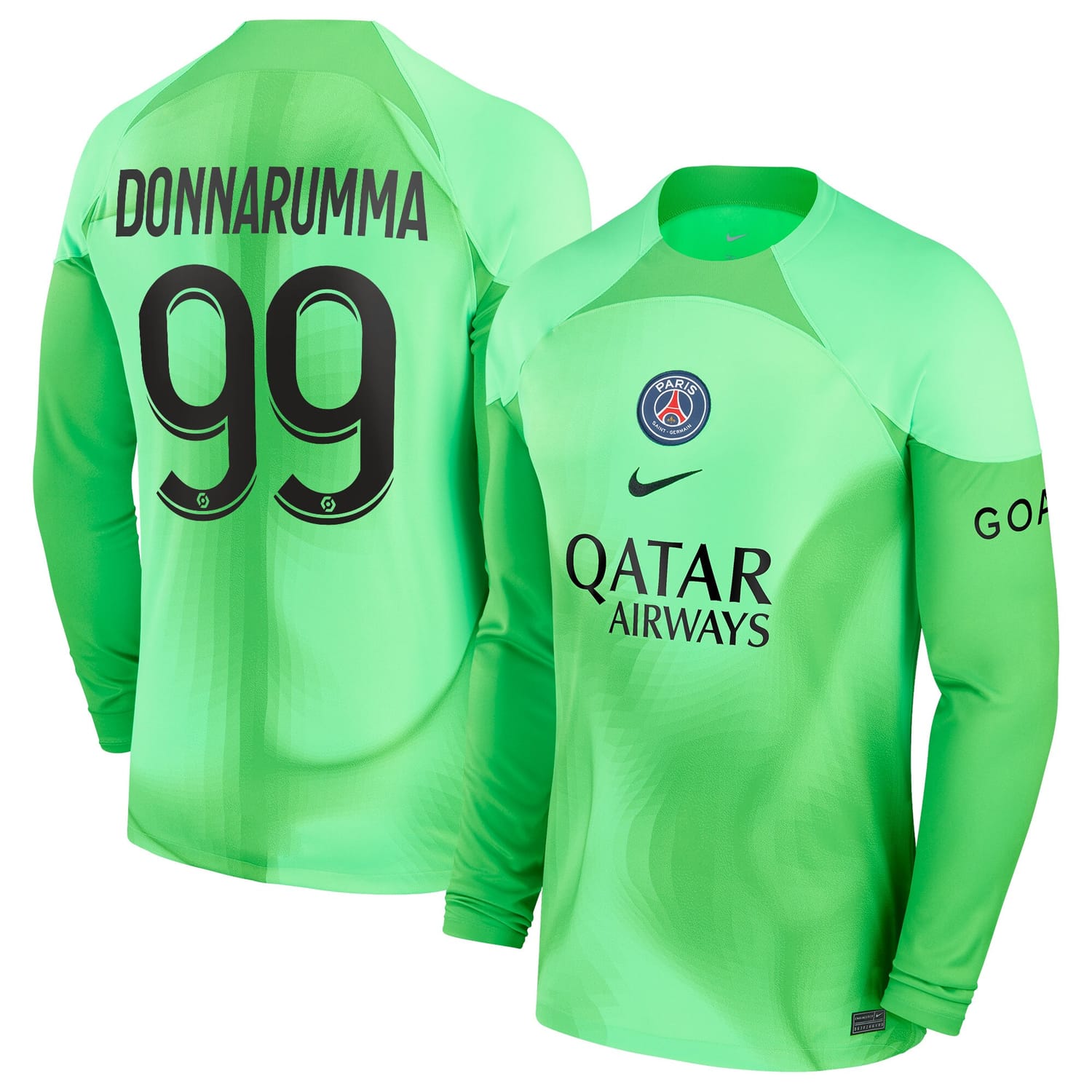 Ligue 1 Paris Saint-Germain Home Goalkeeper Jersey Shirt 2022-23 player Gianluigi Donnarumma 99 printing for Men