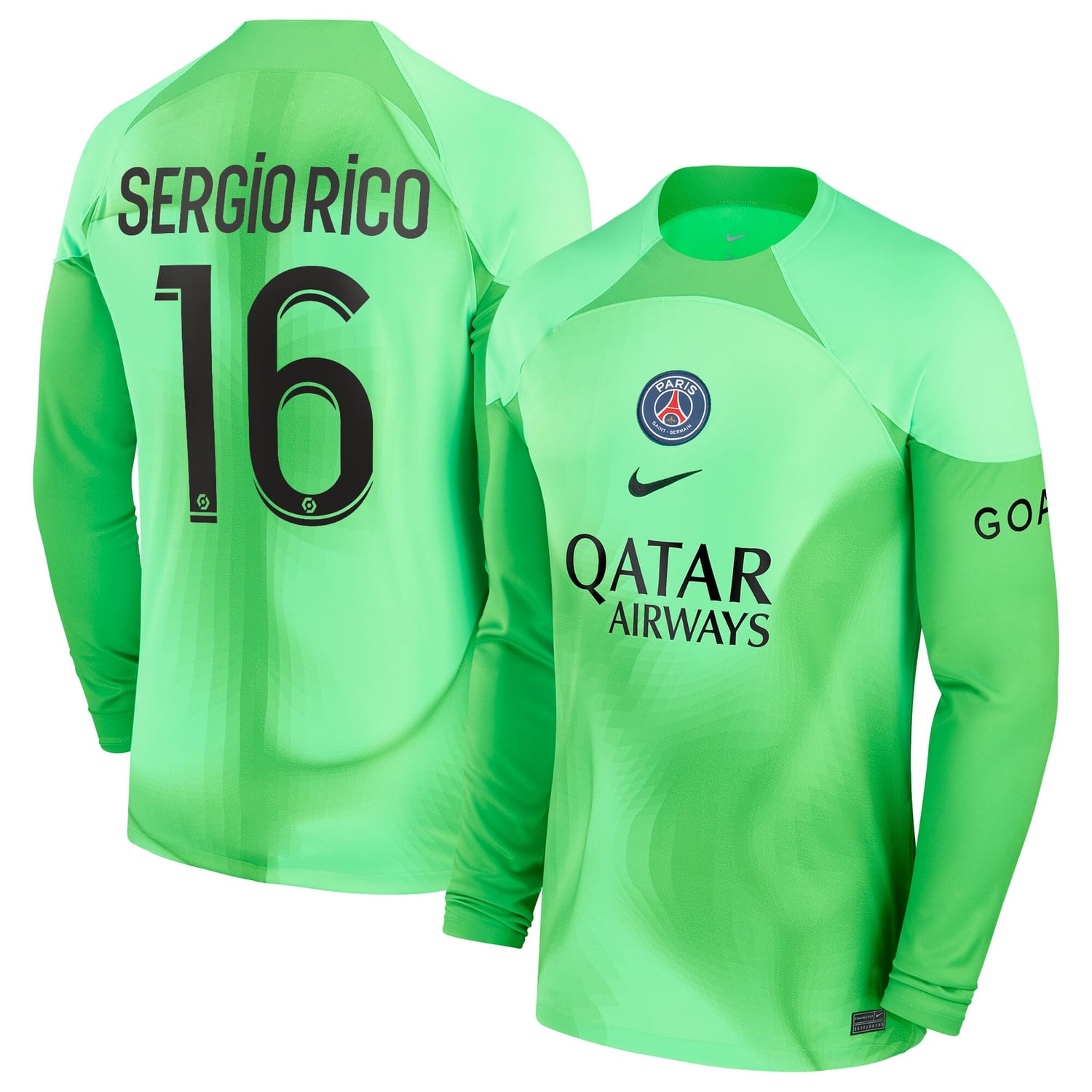 Ligue 1 Paris Saint-Germain Home Goalkeeper Jersey Shirt 2022-23 player Sergio Rico 16 printing for Men