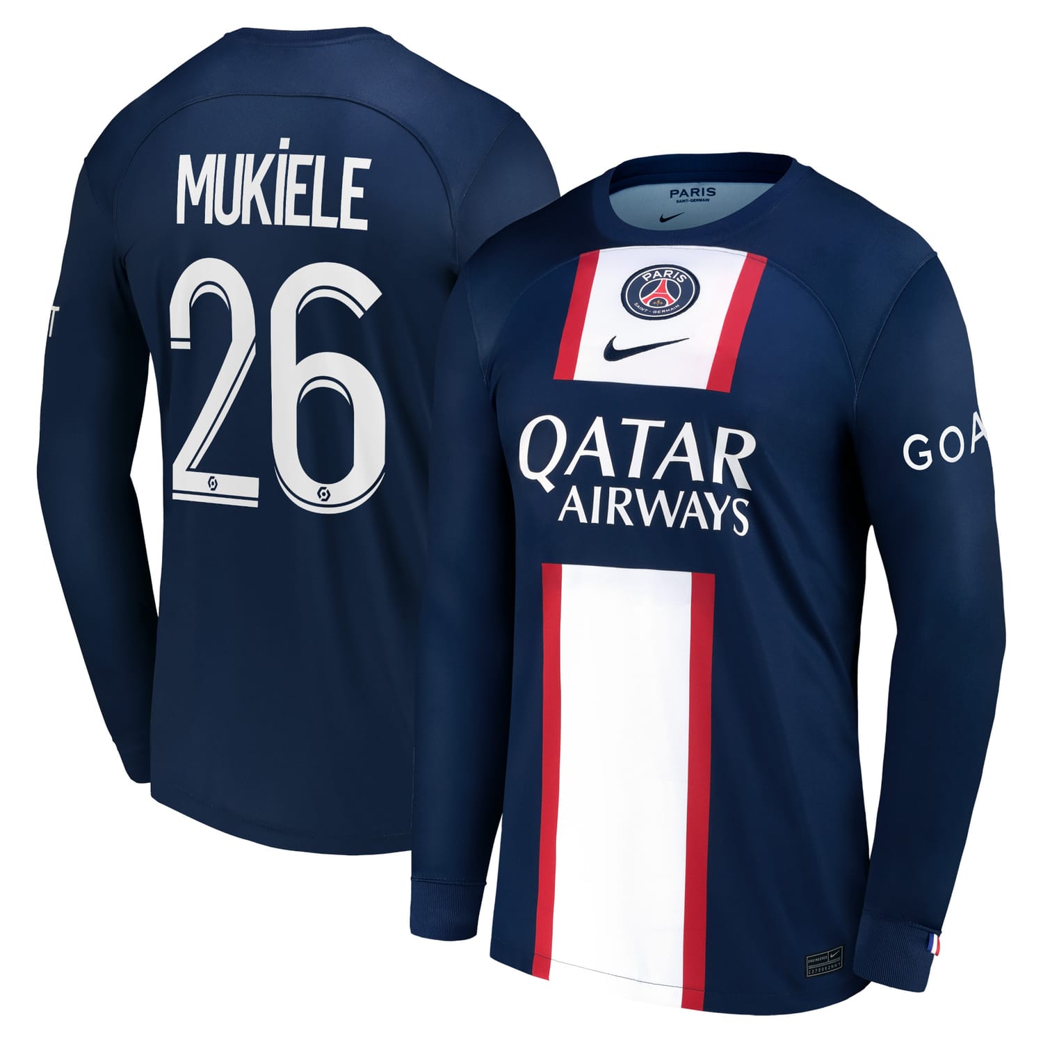 Ligue 1 Paris Saint-Germain Home Jersey Shirt Long Sleeve 2022-23 player Nordi Mukiele 26 printing for Men