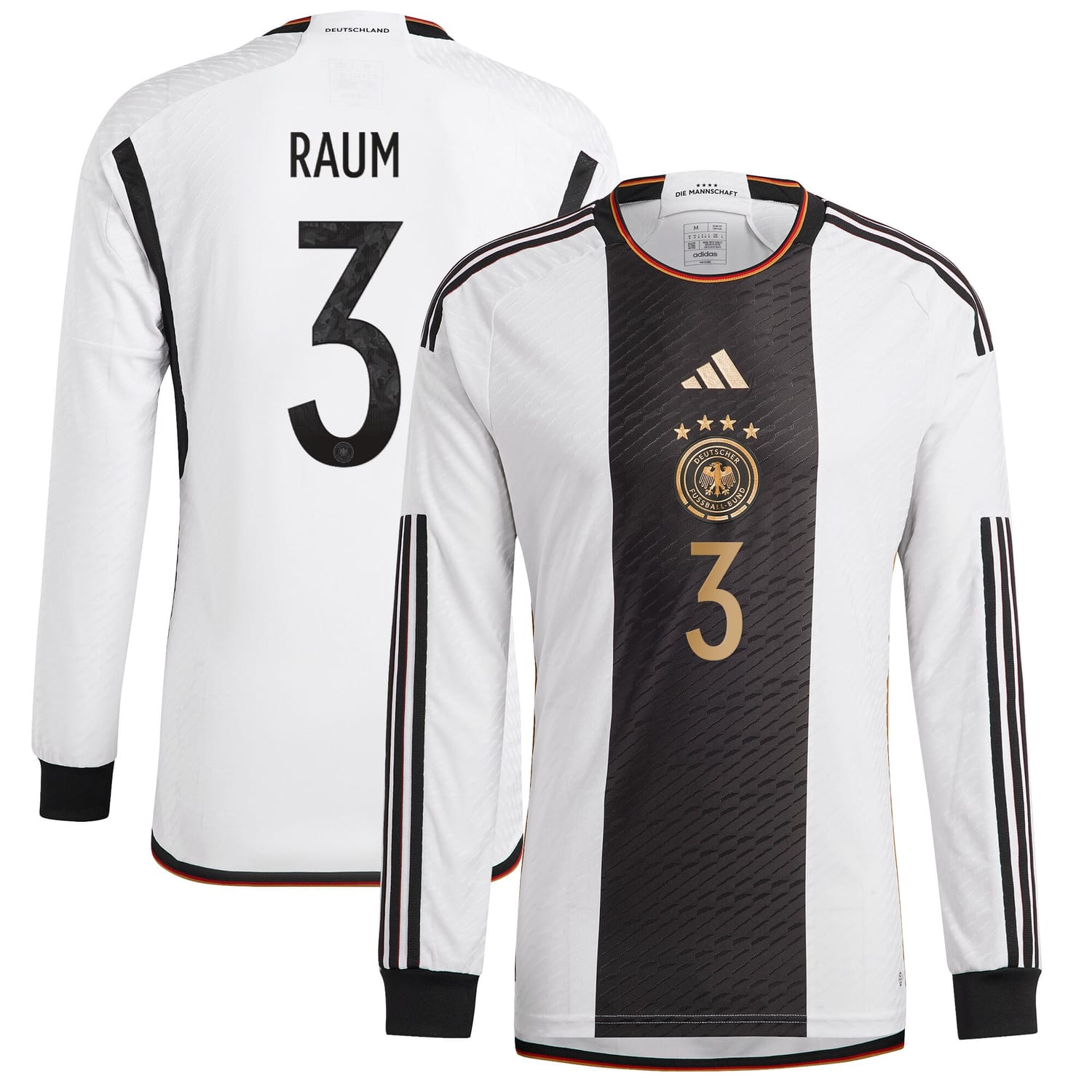 Germany National Team Home Authentic Jersey Shirt Long Sleeve player David Raum 3 printing for Men