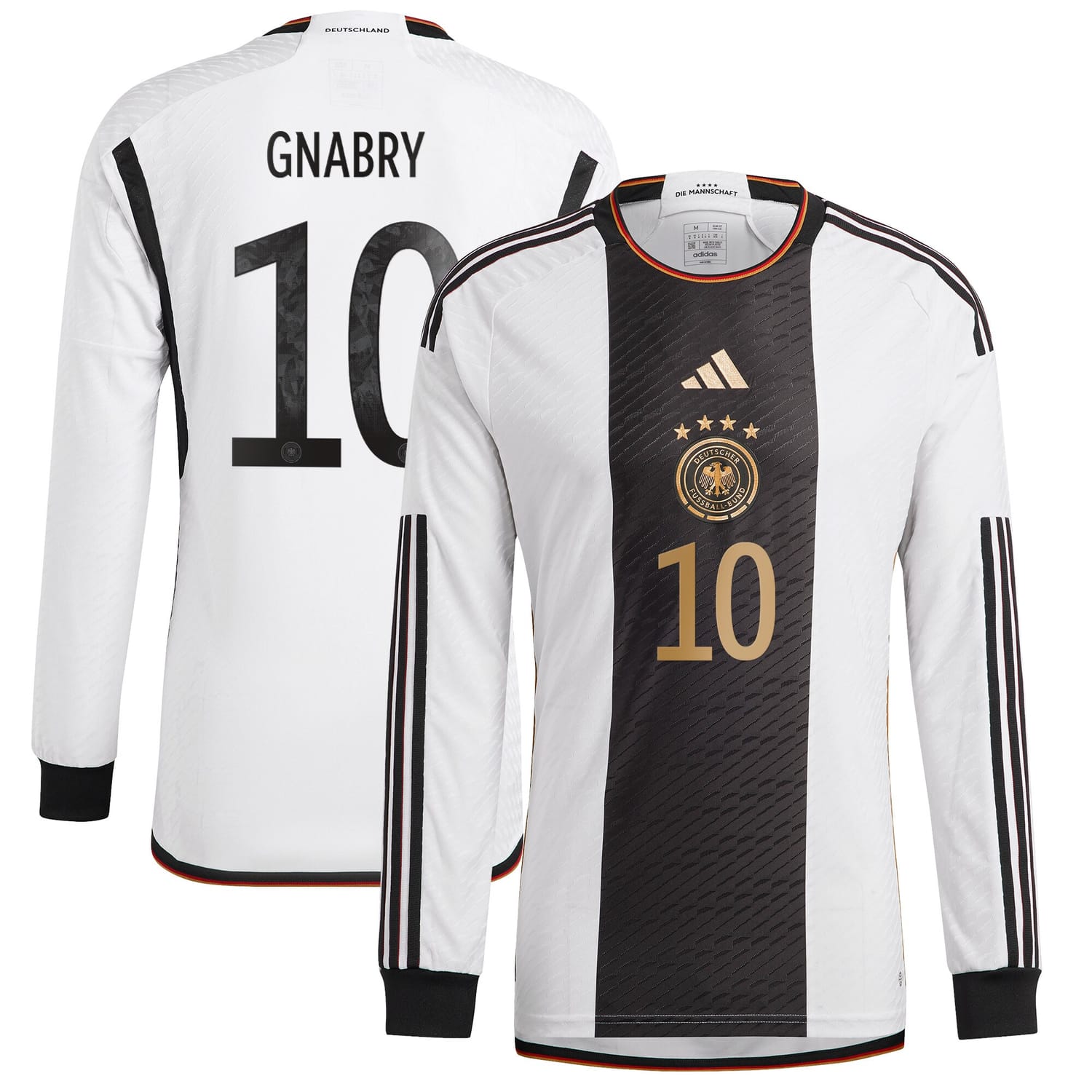 Germany National Team Home Authentic Jersey Shirt Long Sleeve player Serge Gnabry 10 printing for Men