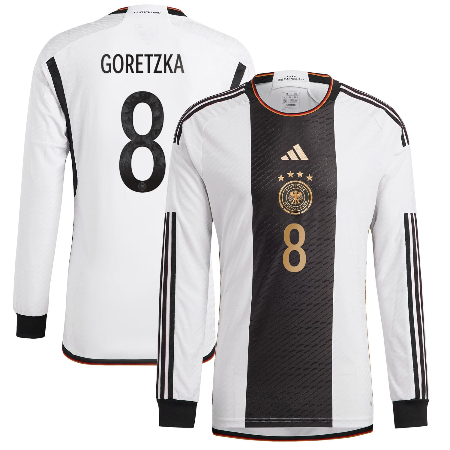 Germany National Team Home Authentic Jersey Shirt Long Sleeve player Leon Goretzka 8 printing for Men