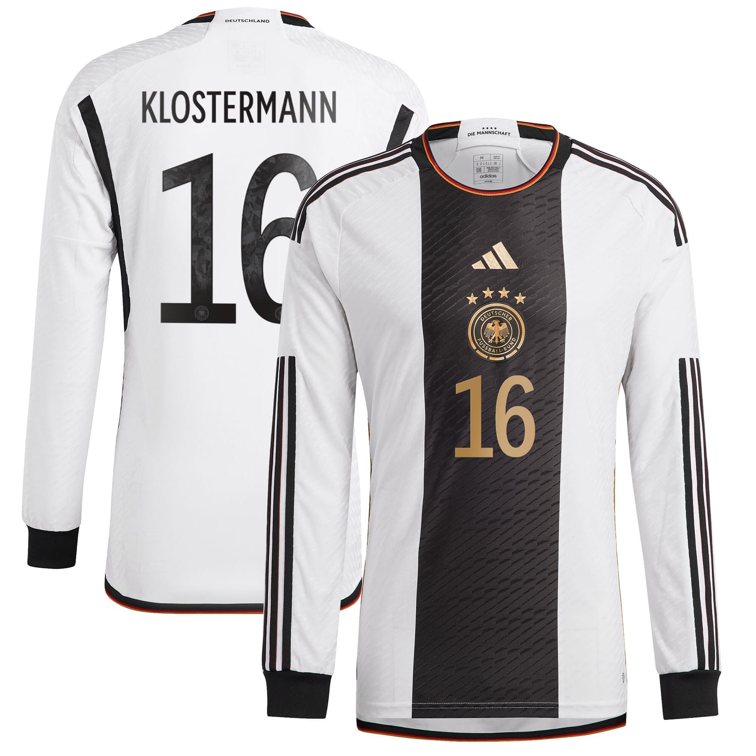 Germany National Team Home Authentic Jersey Shirt Long Sleeve player Lukas Klostermann 16 printing for Men