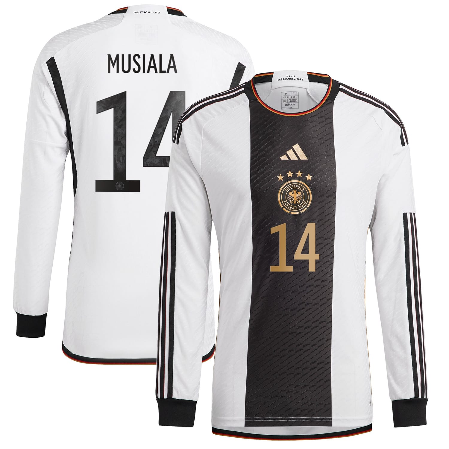 Germany National Team Home Authentic Jersey Shirt Long Sleeve player Jamal Musiala 14 printing for Men