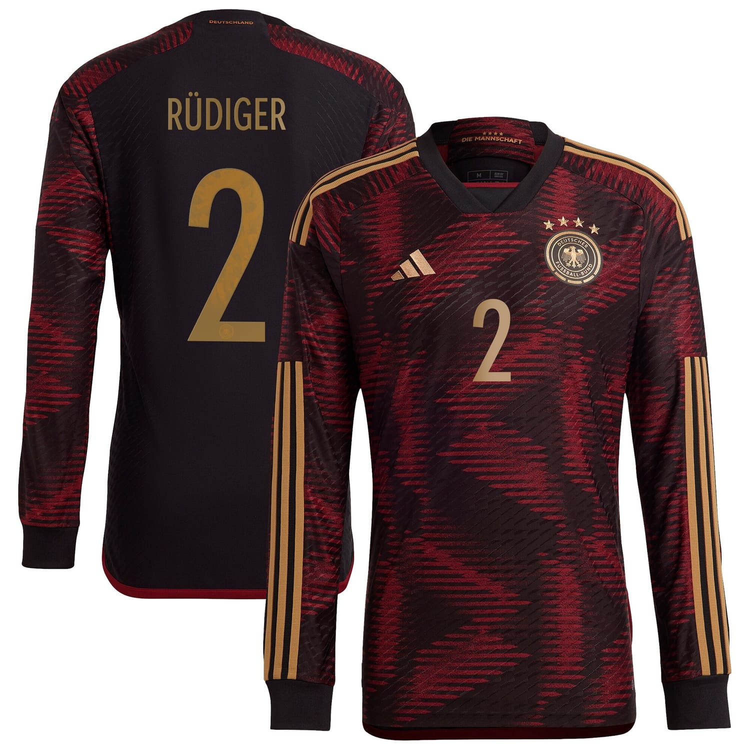 Germany National Team Away Authentic Jersey Shirt Long Sleeve player Antonio Rüdiger 2 printing for Men