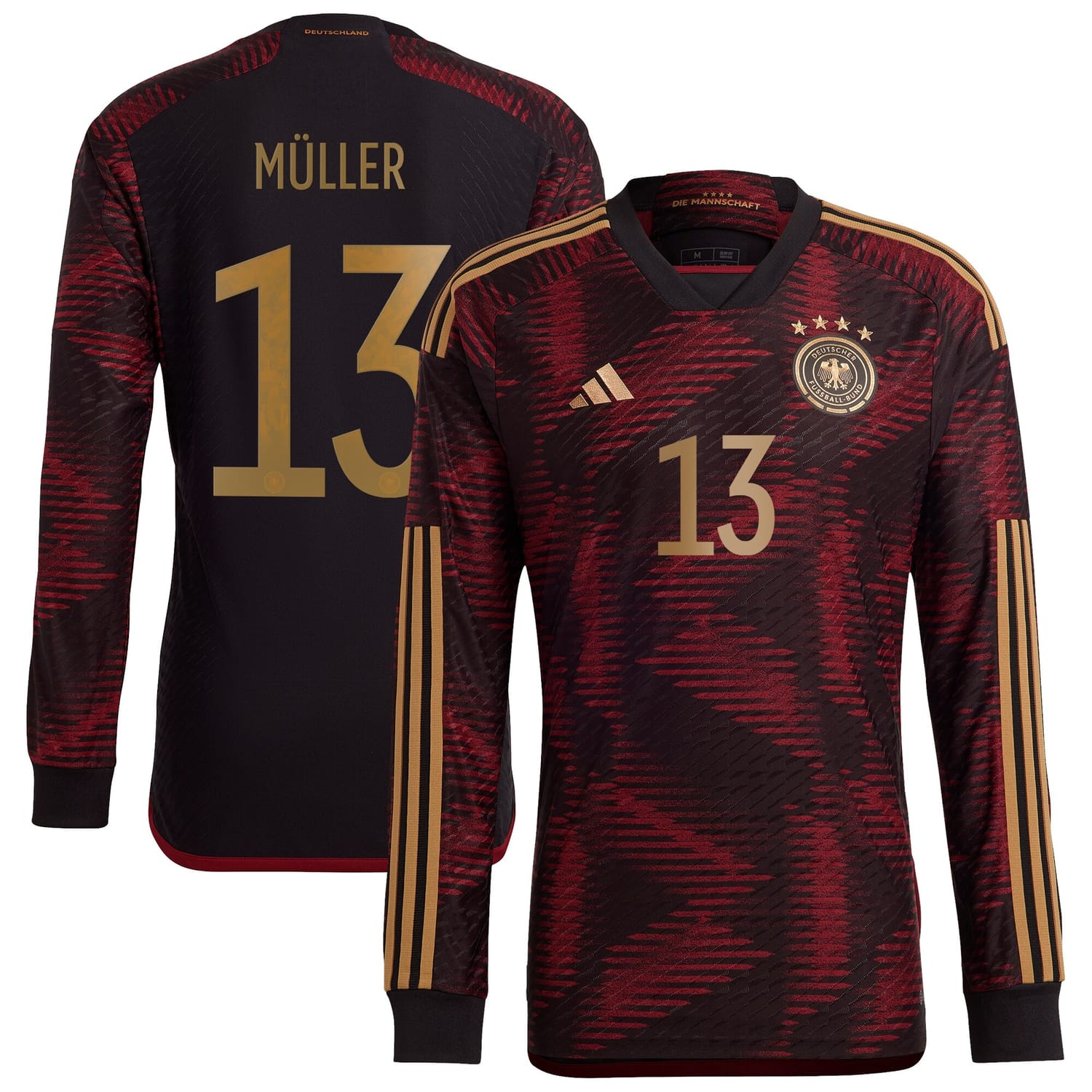 Germany National Team Away Authentic Jersey Shirt Long Sleeve player Thomas Müller 13 printing for Men