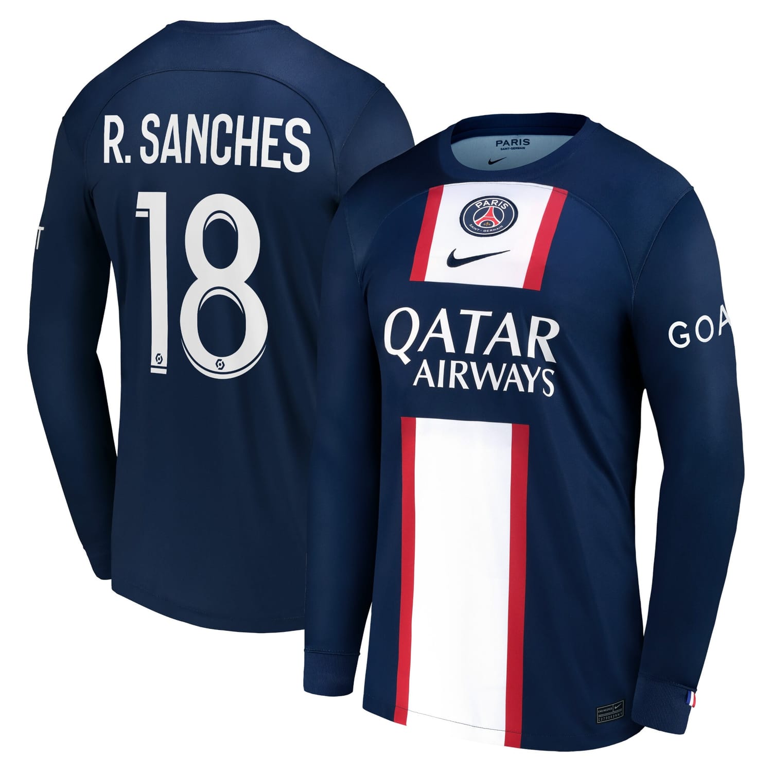 Ligue 1 Paris Saint-Germain Home Jersey Shirt Long Sleeve 2022-23 player R.Sanches 18 printing for Men