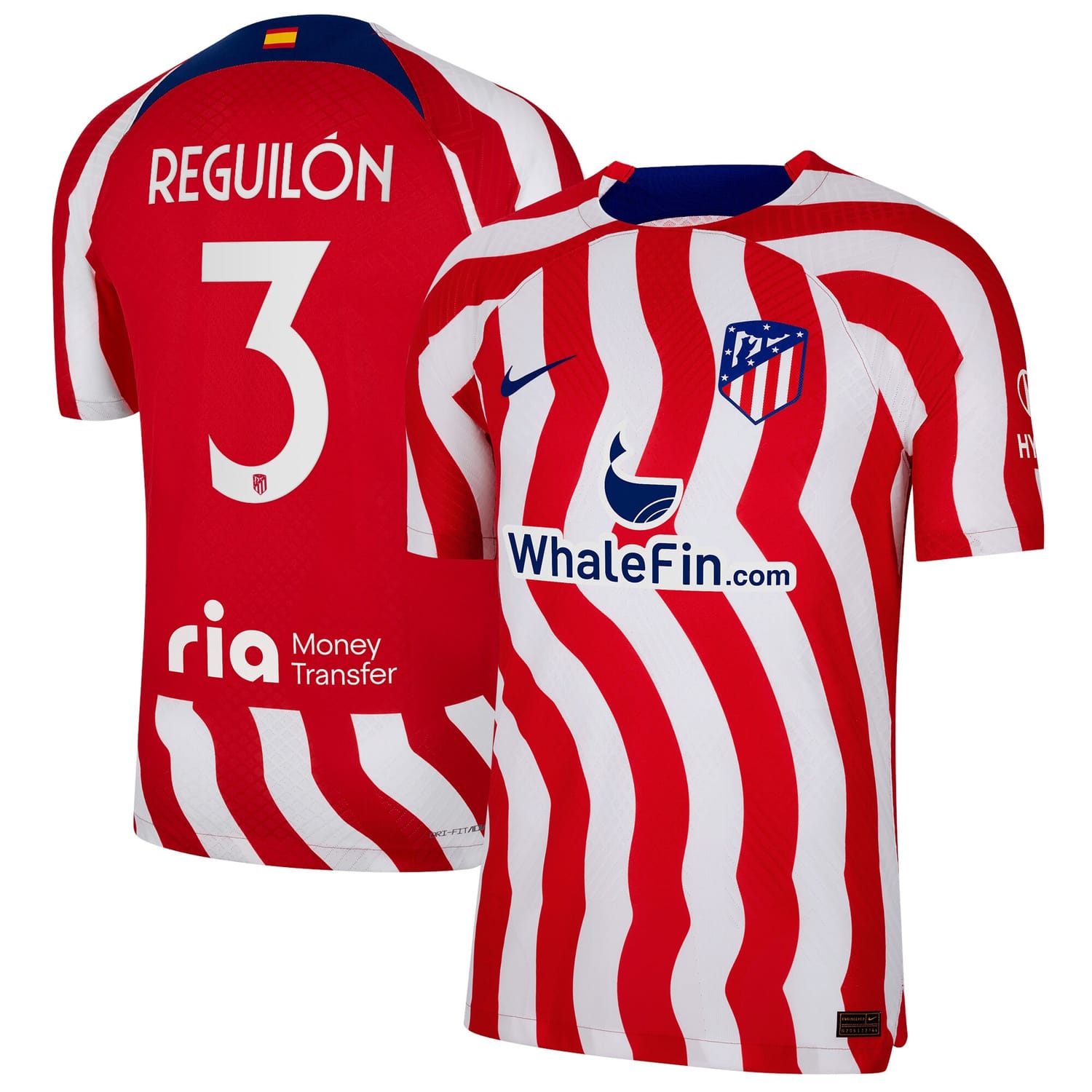 La Liga Atletico de Madrid Home Metropolitano Authentic Jersey Shirt 2022-23 player Sergio Reguilón 3 printing for Men