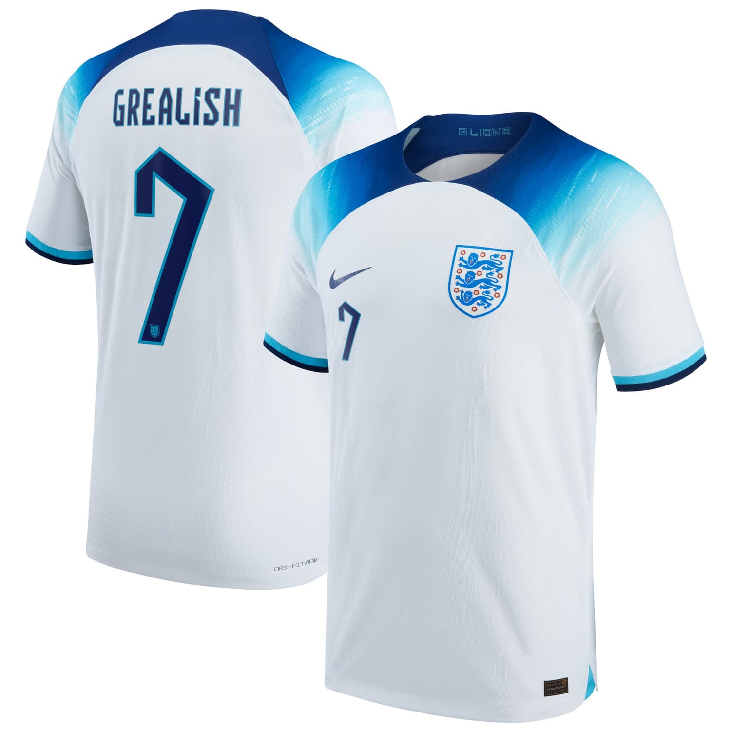 England National Team Home Authentic Jersey Shirt 2022 player Jack Grealish 7 printing for Men
