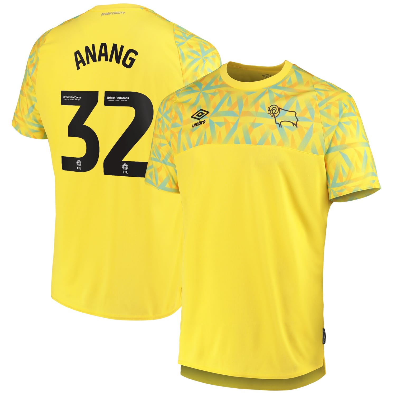 EFL League One Derby County Away Goalkeeper Jersey Shirt 2022-23 player Anang 32 printing for Men