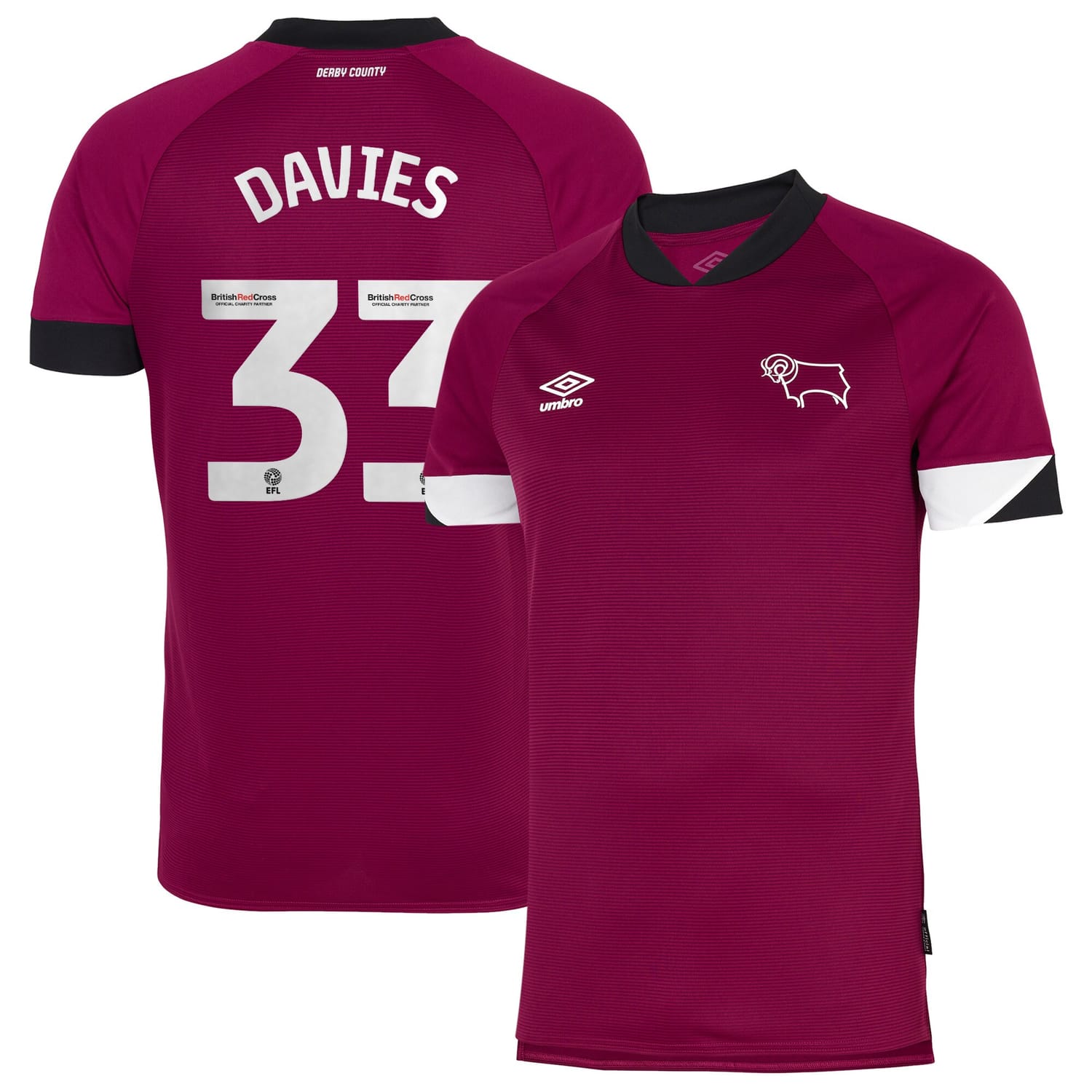EFL League One Derby County Third Jersey Shirt 2022-23 player Davies 33 printing for Men