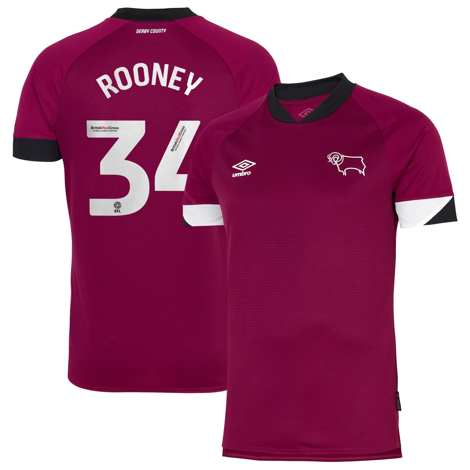EFL League One Derby County Third Jersey Shirt 2022-23 player Rooney 34 printing for Men