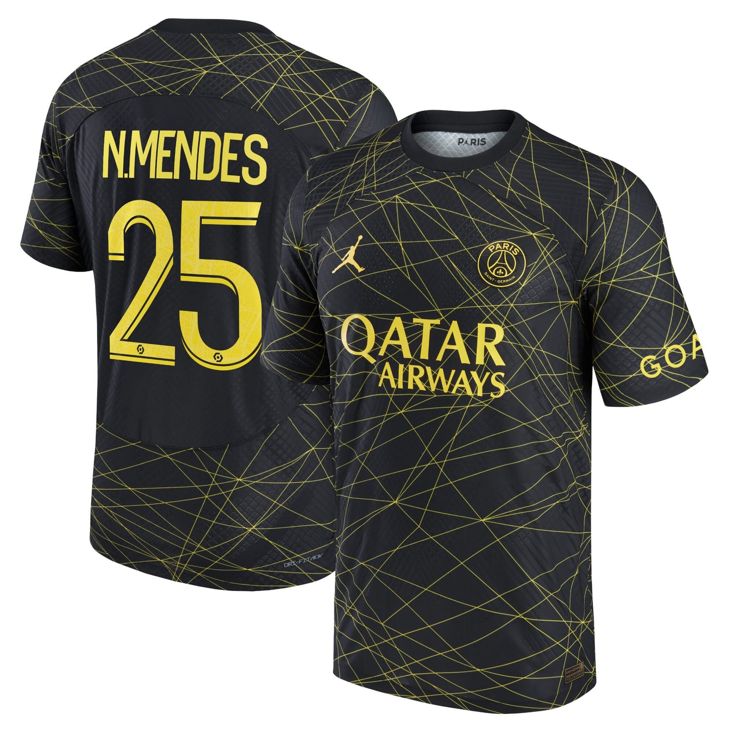 Ligue 1 Paris Saint-Germain Fourth Authentic Jersey Shirt 2022-23 player Nuno Mendes 25 printing for Men