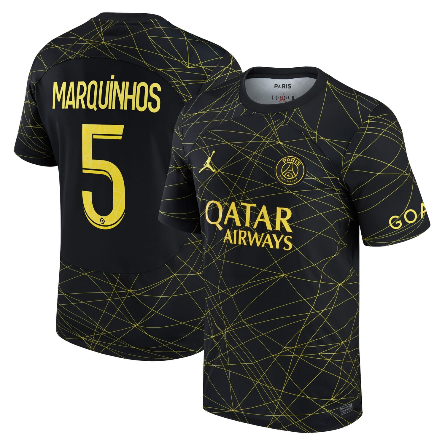 Ligue 1 Paris Saint-Germain Fourth Jersey Shirt 2022-23 player Marquinhos 5 printing for Men