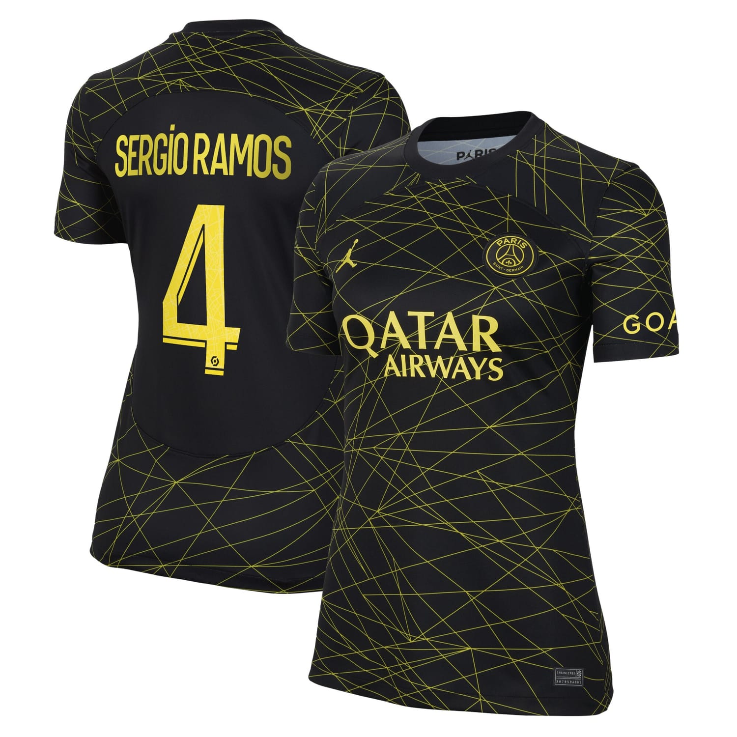 Ligue 1 Paris Saint-Germain Fourth Jersey Shirt 2022-23 player Sergio Ramos 4 printing for Women