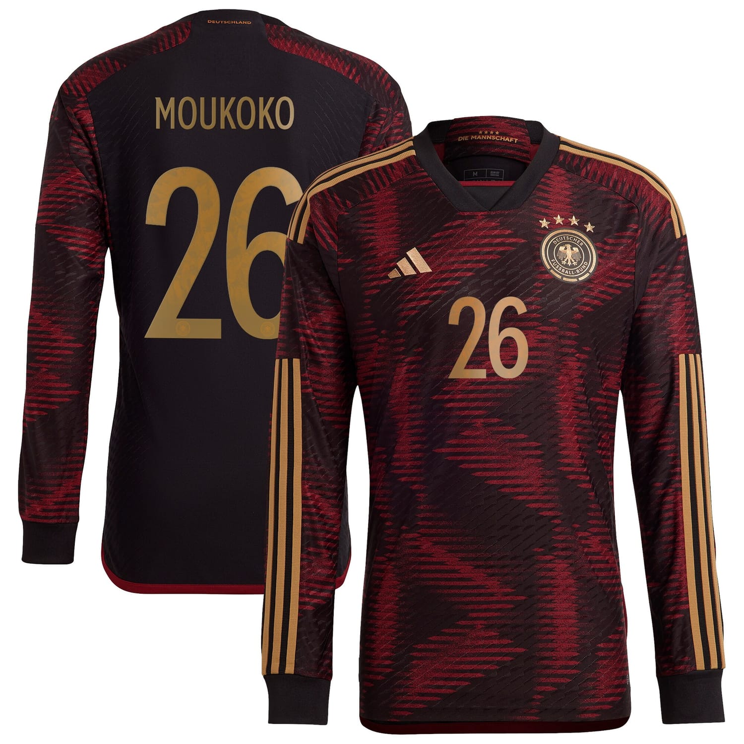 Germany National Team Away Authentic Jersey Shirt Long Sleeve 2022 player Youssoufa Moukoko 26 printing for Men