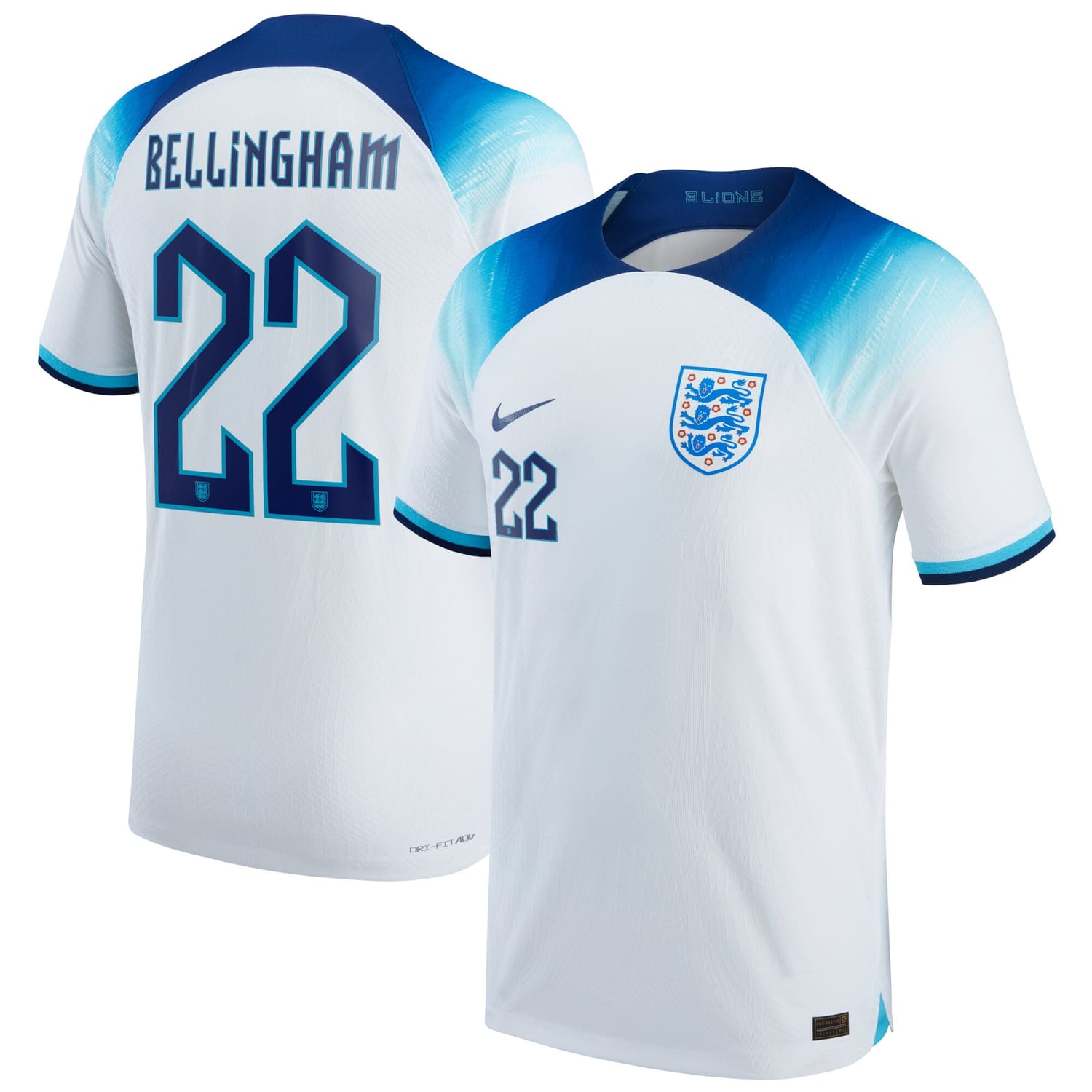 England National Team Home Authentic Jersey Shirt 2022 player Jude Bellingham 22 printing for Men