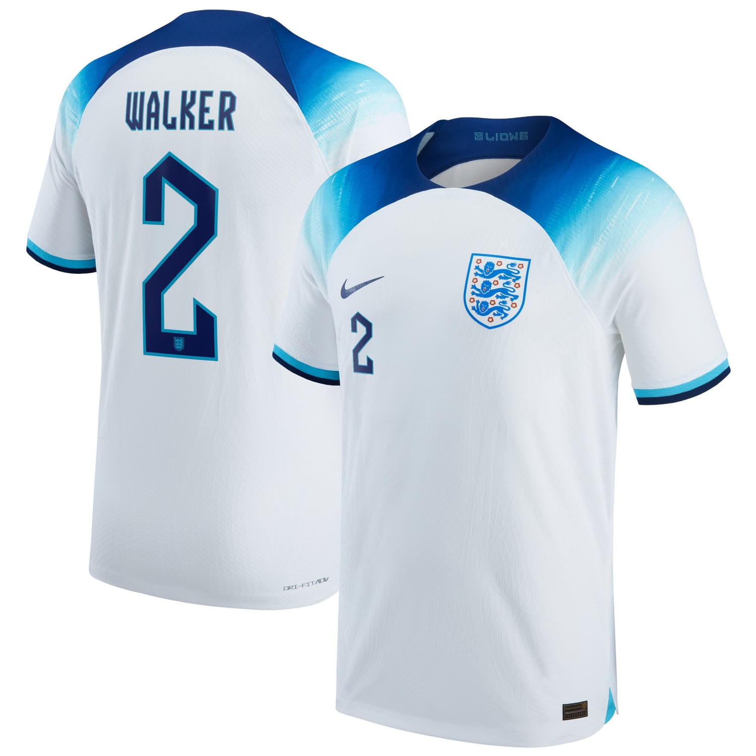 England National Team Home Authentic Jersey Shirt 2022 player Kyle Walker 2 printing for Men