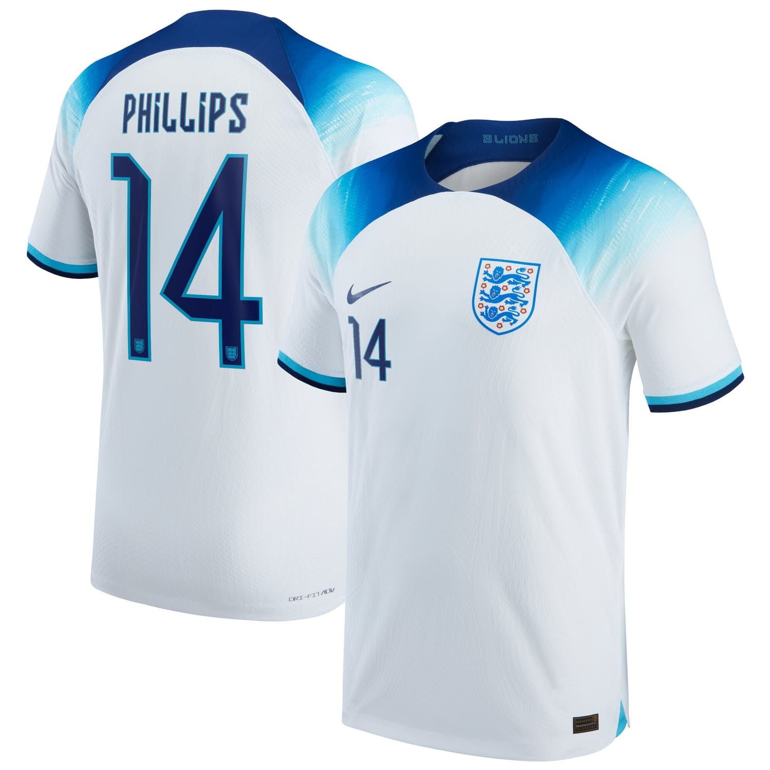 England National Team Home Authentic Jersey Shirt 2022 player Kalvin Phillips 14 printing for Men