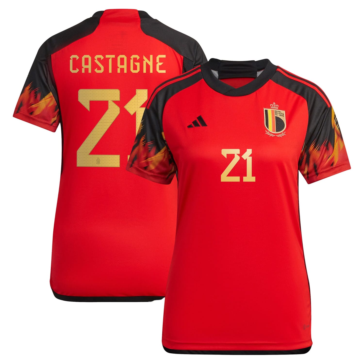 Belgium National Team Home Jersey Shirt 2022 player Timothy Castagne 21 printing for Women