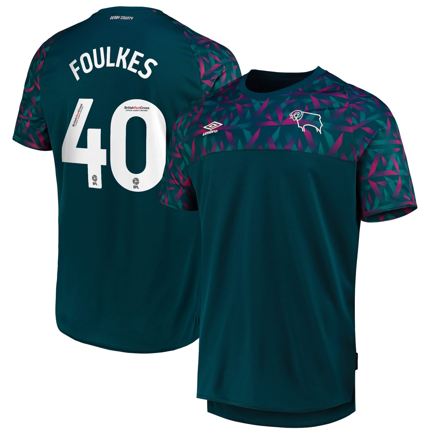 EFL League One Derby County Home Goalkeeper Jersey Shirt 2022-23 player Harrison Foulkes 40 printing for Men