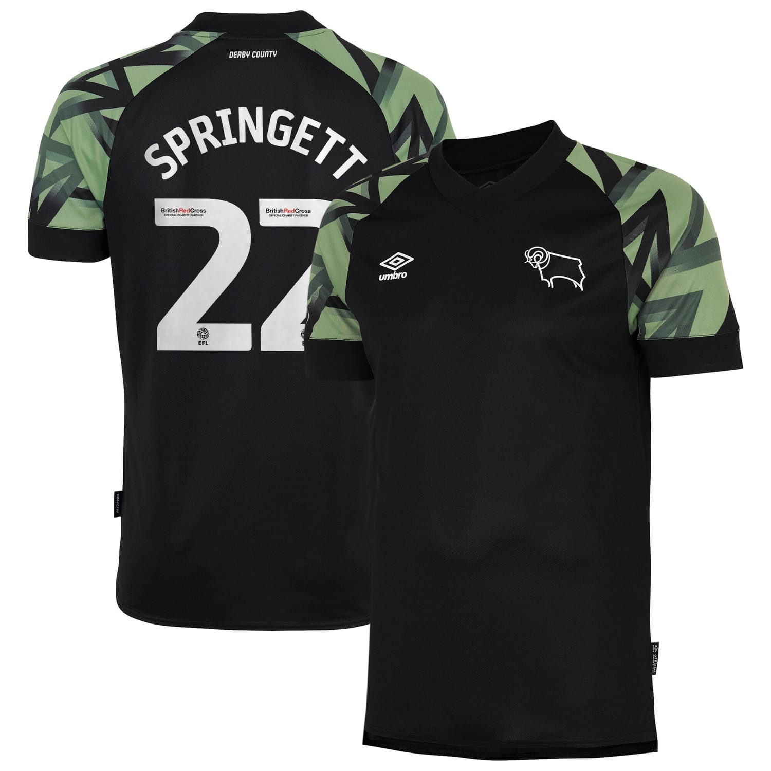 EFL League One Derby County Away Jersey Shirt 2022-23 player Tony Springett 22 printing for Men