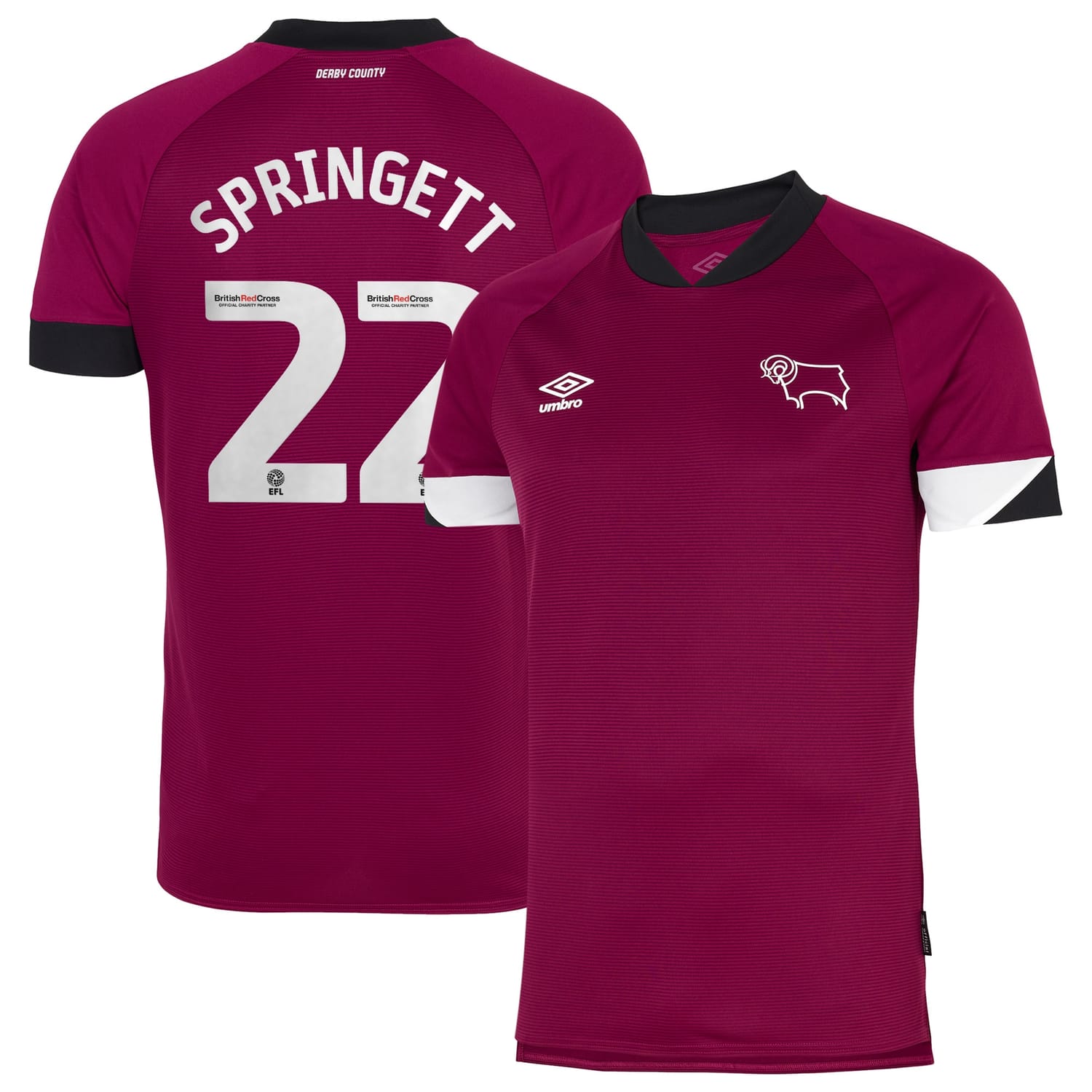 EFL League One Derby County Third Jersey Shirt 2022-23 player Tony Springett 22 printing for Men