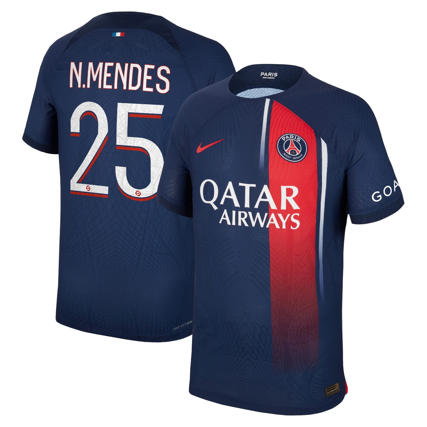 Ligue 1 Paris Saint-Germain Home Authentic Jersey Shirt 2023-24 player Nuno Mendes 25 printing for Men