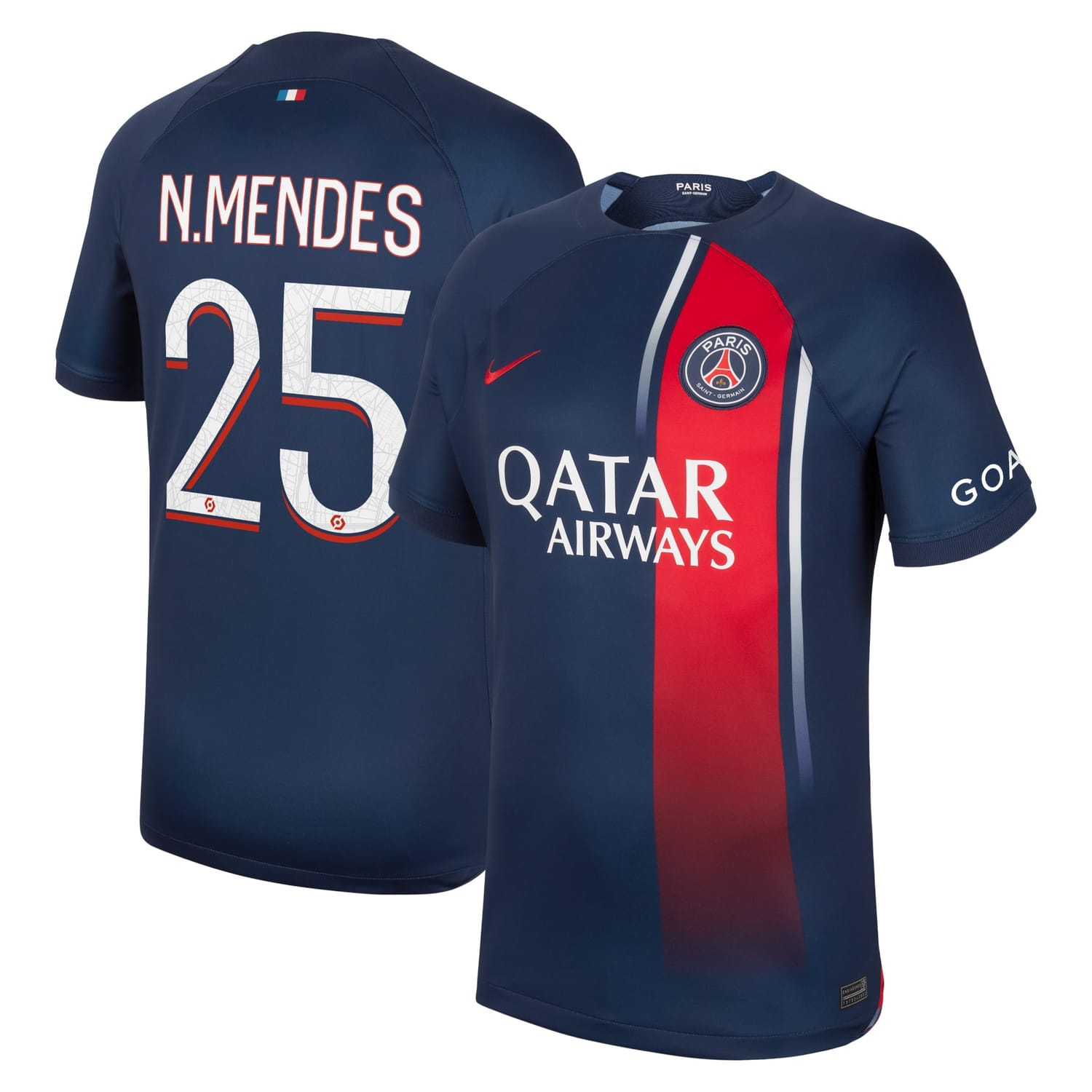 Ligue 1 Paris Saint-Germain Home Jersey Shirt 2023-24 player Nuno Mendes 25 printing for Men