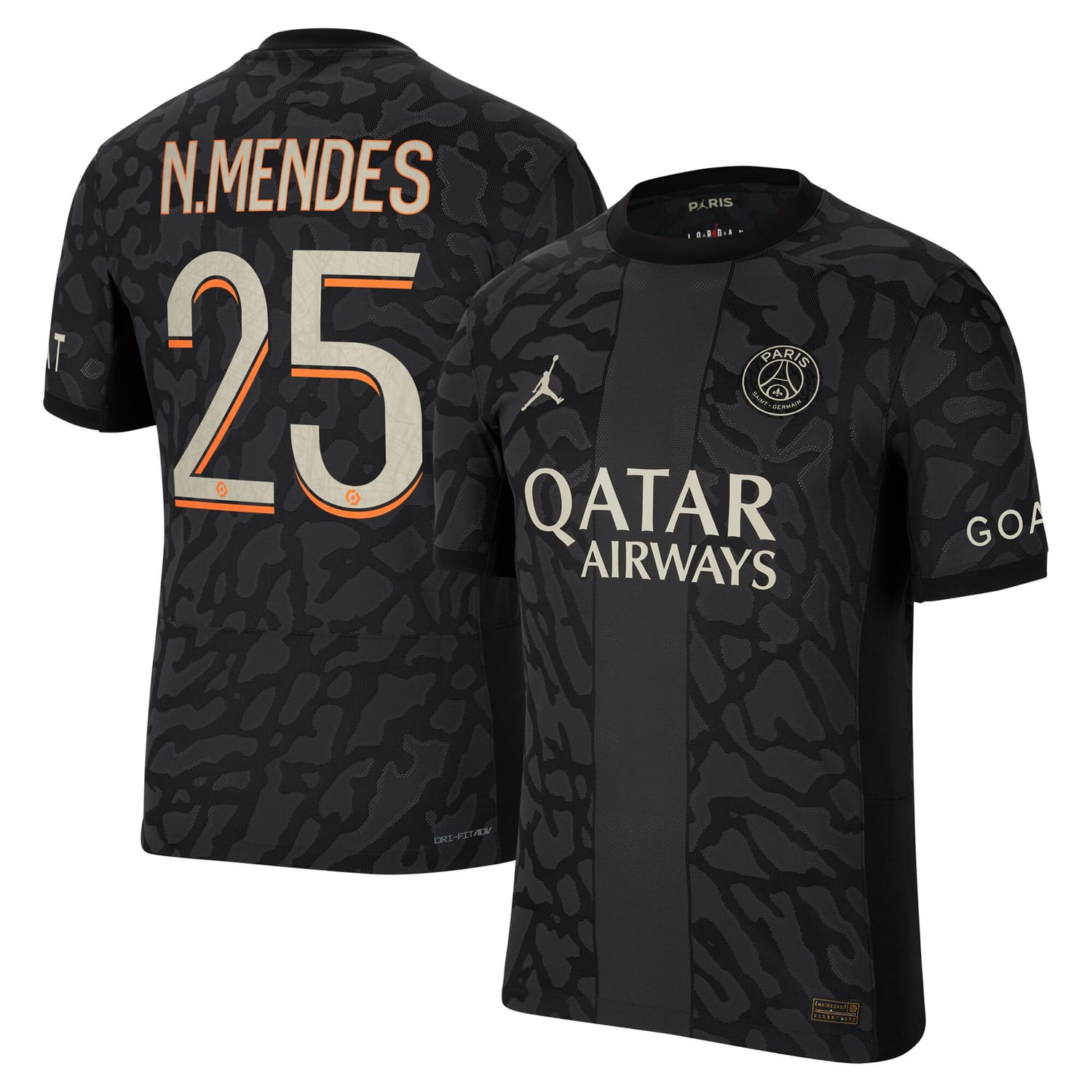 Ligue 1 Paris Saint-Germain Third Authentic Jersey Shirt 2023-24 player Nuno Mendes 25 printing for Men