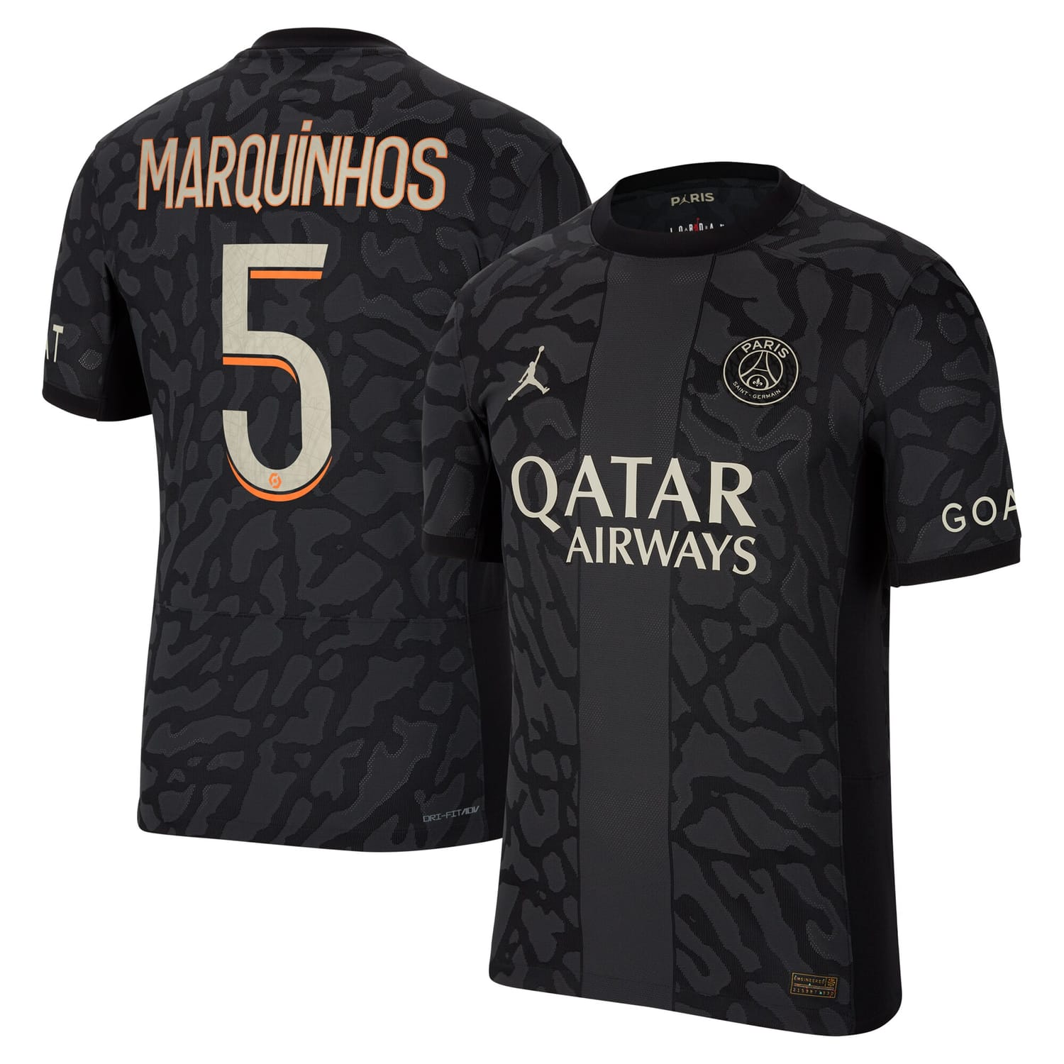 Ligue 1 Paris Saint-Germain Third Authentic Jersey Shirt 2023-24 player Marquinhos 5 printing for Men