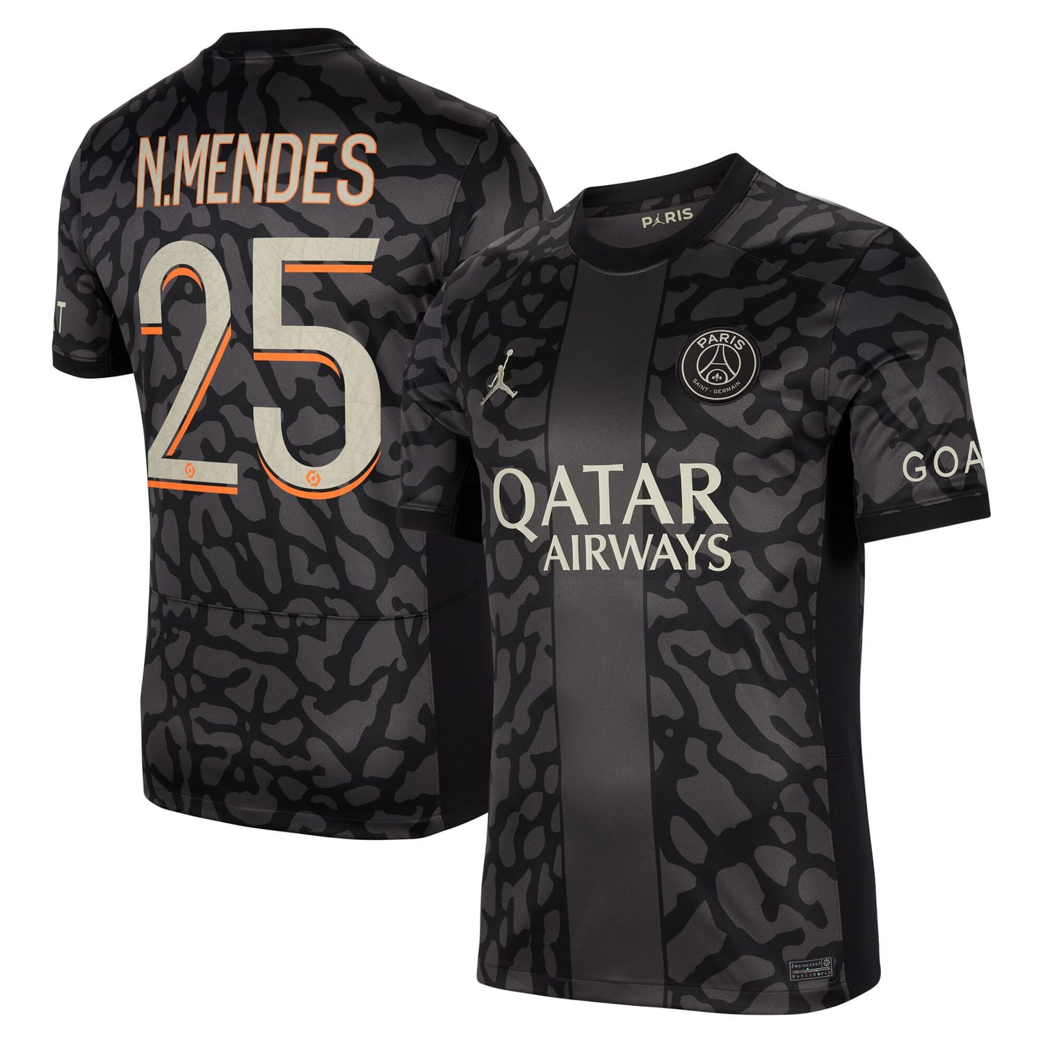 Ligue 1 Paris Saint-Germain Third Jersey Shirt 2023-24 player Nuno Mendes 25 printing for Men