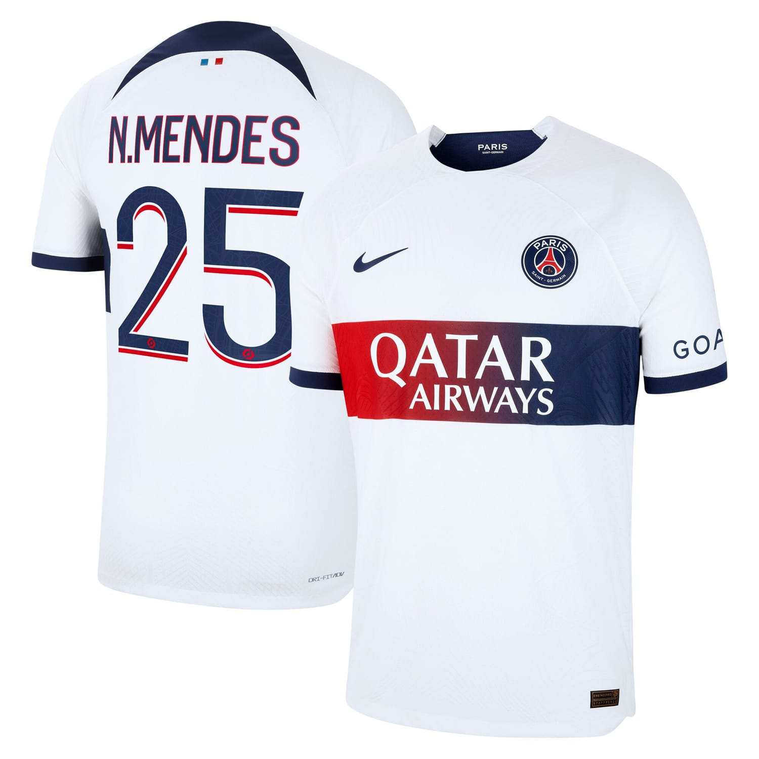 Ligue 1 Paris Saint-Germain Away Authentic Jersey Shirt 2023-24 player Nuno Mendes 25 printing for Men