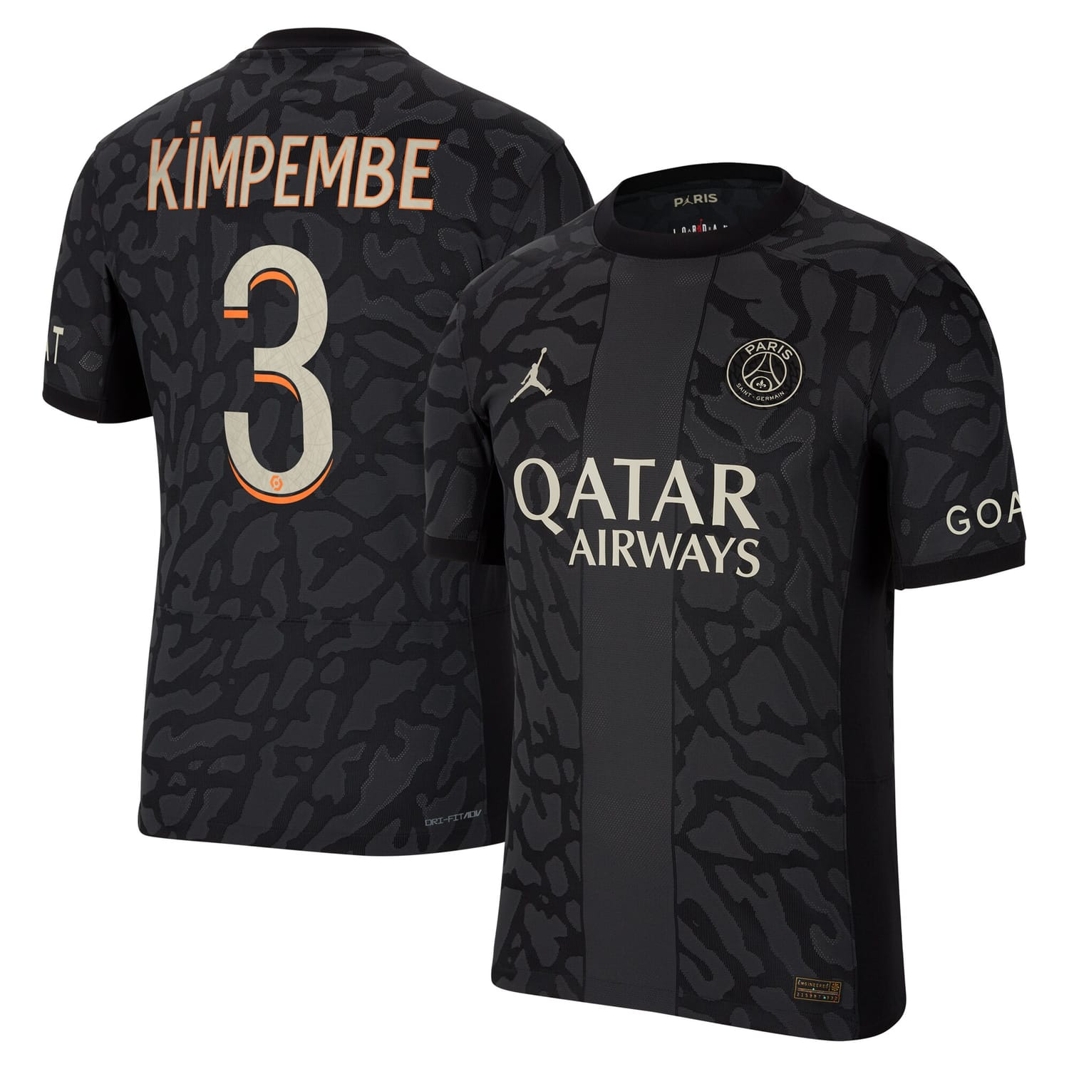 Ligue 1 Paris Saint-Germain Third Authentic Jersey Shirt 2023-24 player Presnel Kimpembe 3 printing for Men