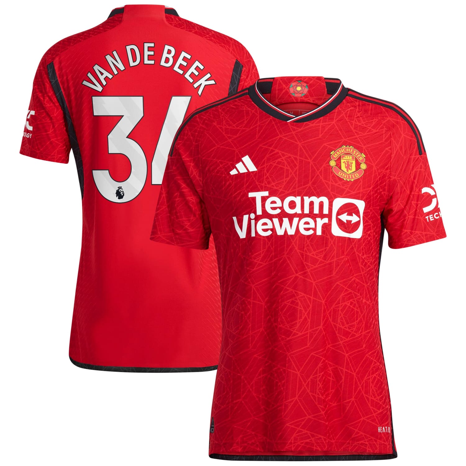 Premier League Manchester United Home Authentic Jersey Shirt 2023-24 player Donny Van De Beek 34 printing for Men