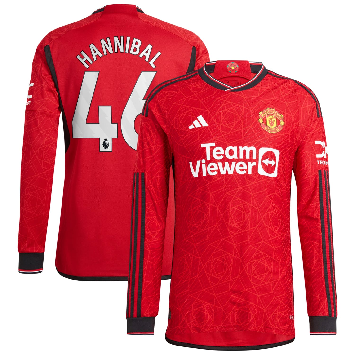 Premier League Manchester United Home Authentic Jersey Shirt Long Sleeve 2023-24 player Hannibal Mejbri 46 printing for Men
