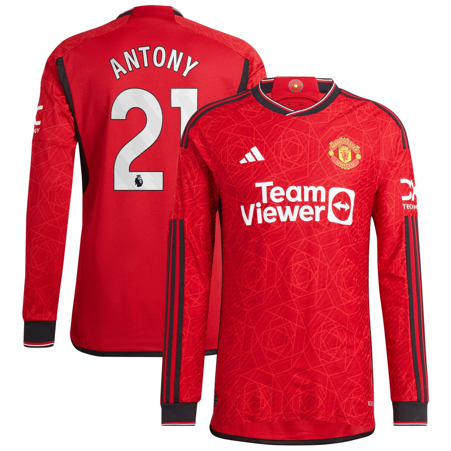 Premier League Manchester United Home Authentic Jersey Shirt Long Sleeve 2023-24 player Antony 21 printing for Men