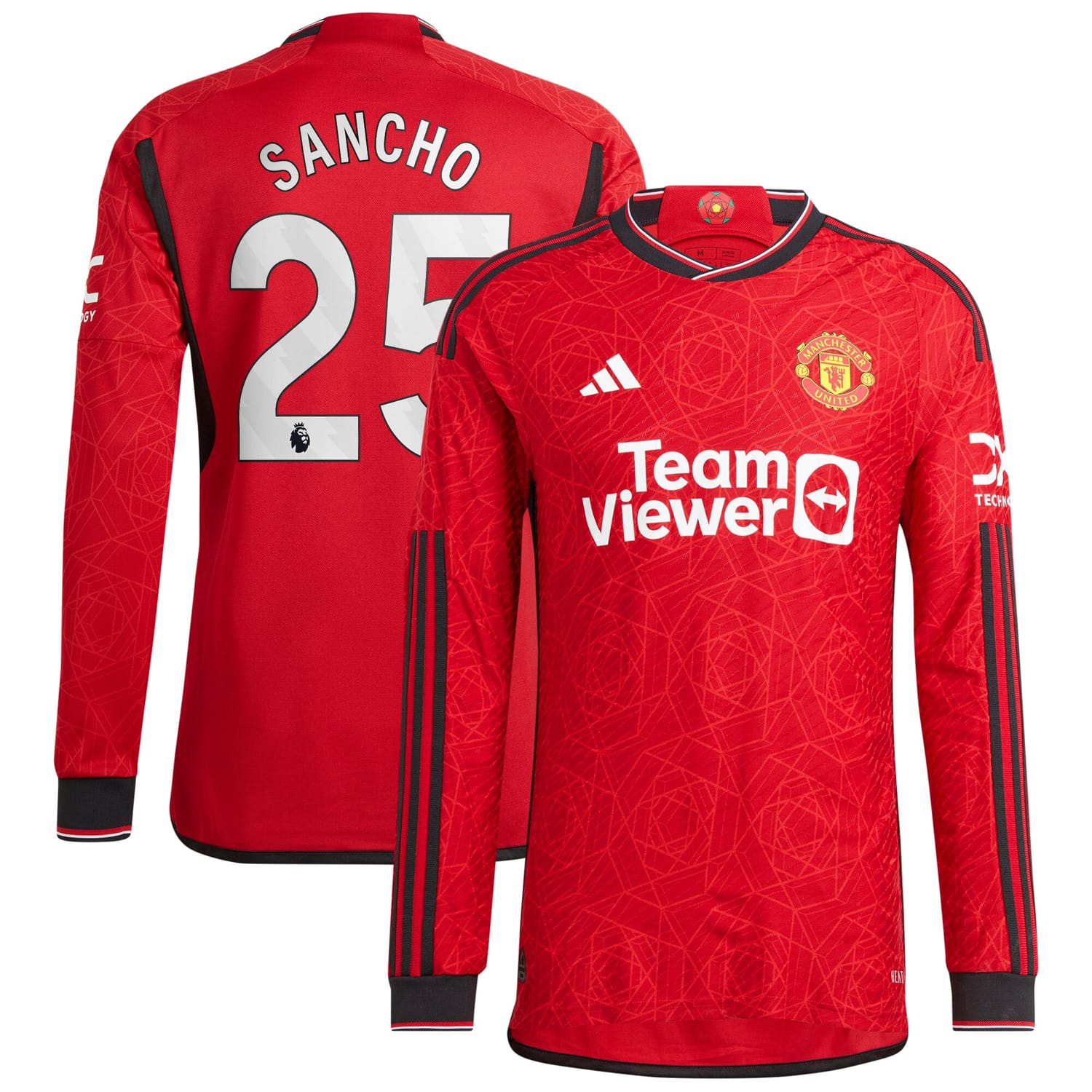 Premier League Manchester United Home Authentic Jersey Shirt Long Sleeve 2023-24 player Jadon Sancho 25 printing for Men