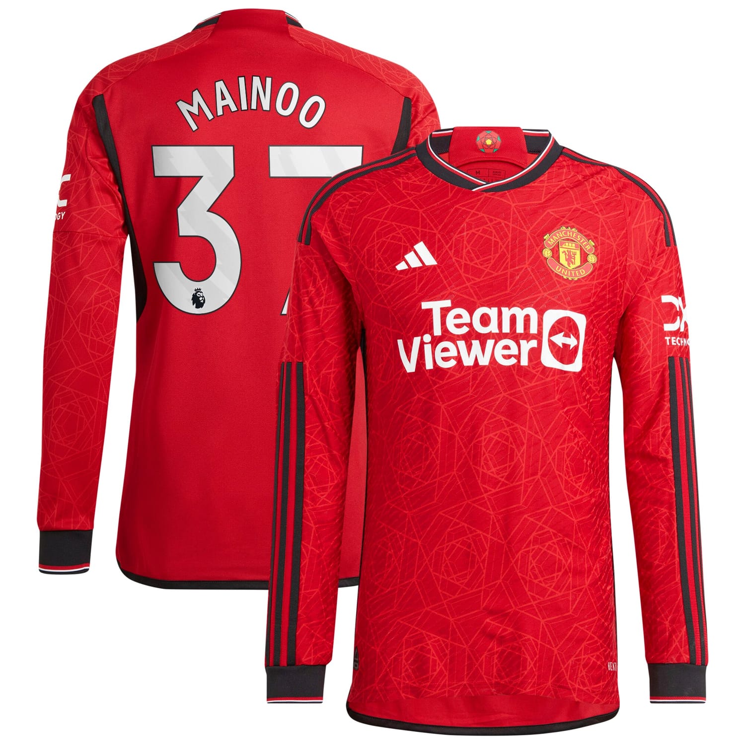 Premier League Manchester United Home Authentic Jersey Shirt Long Sleeve 2023-24 player Kobbie Mainoo 37 printing for Men