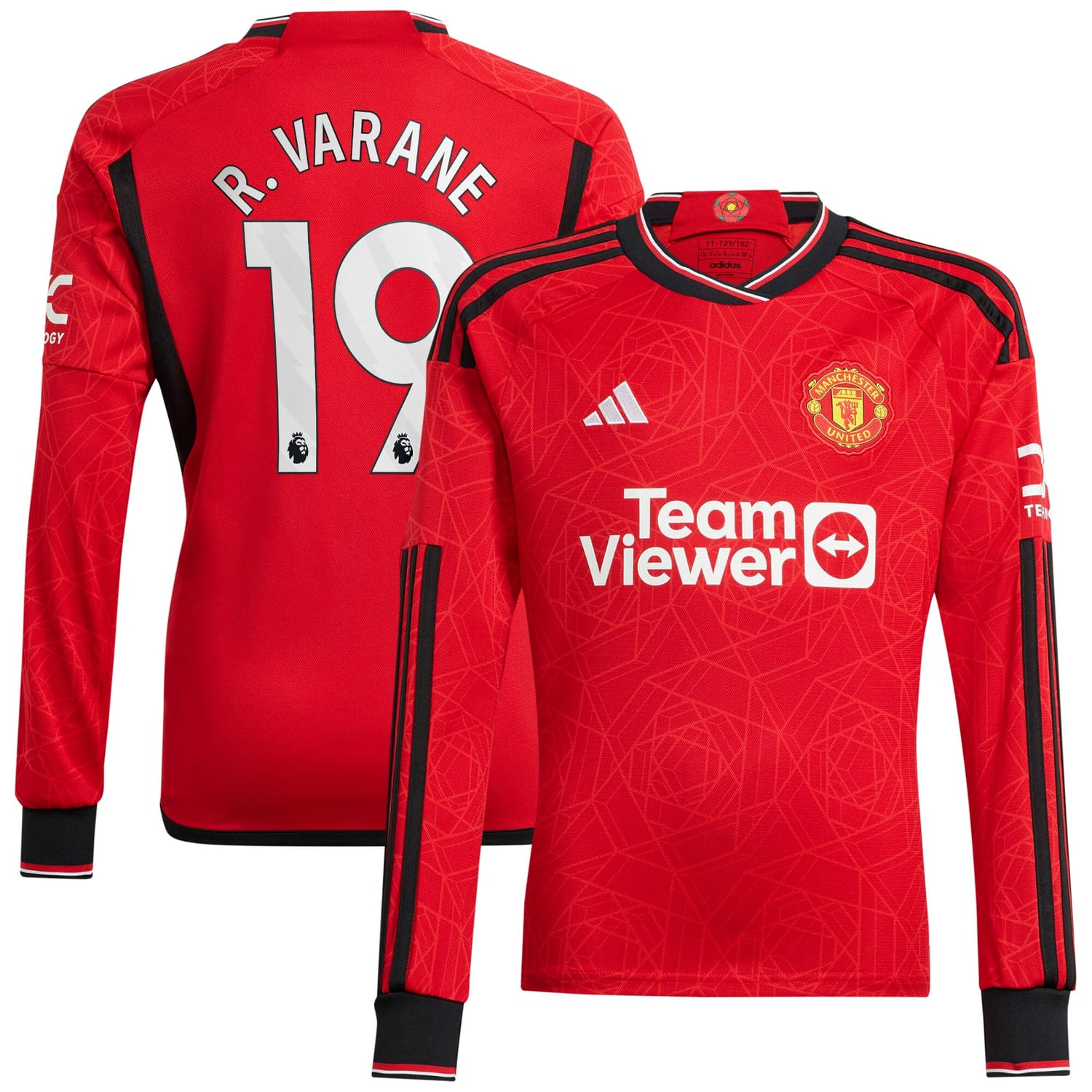 Premier League Manchester United Home Jersey Shirt Long Sleeve 2023-24 player Raphael Varane 19 printing for Men