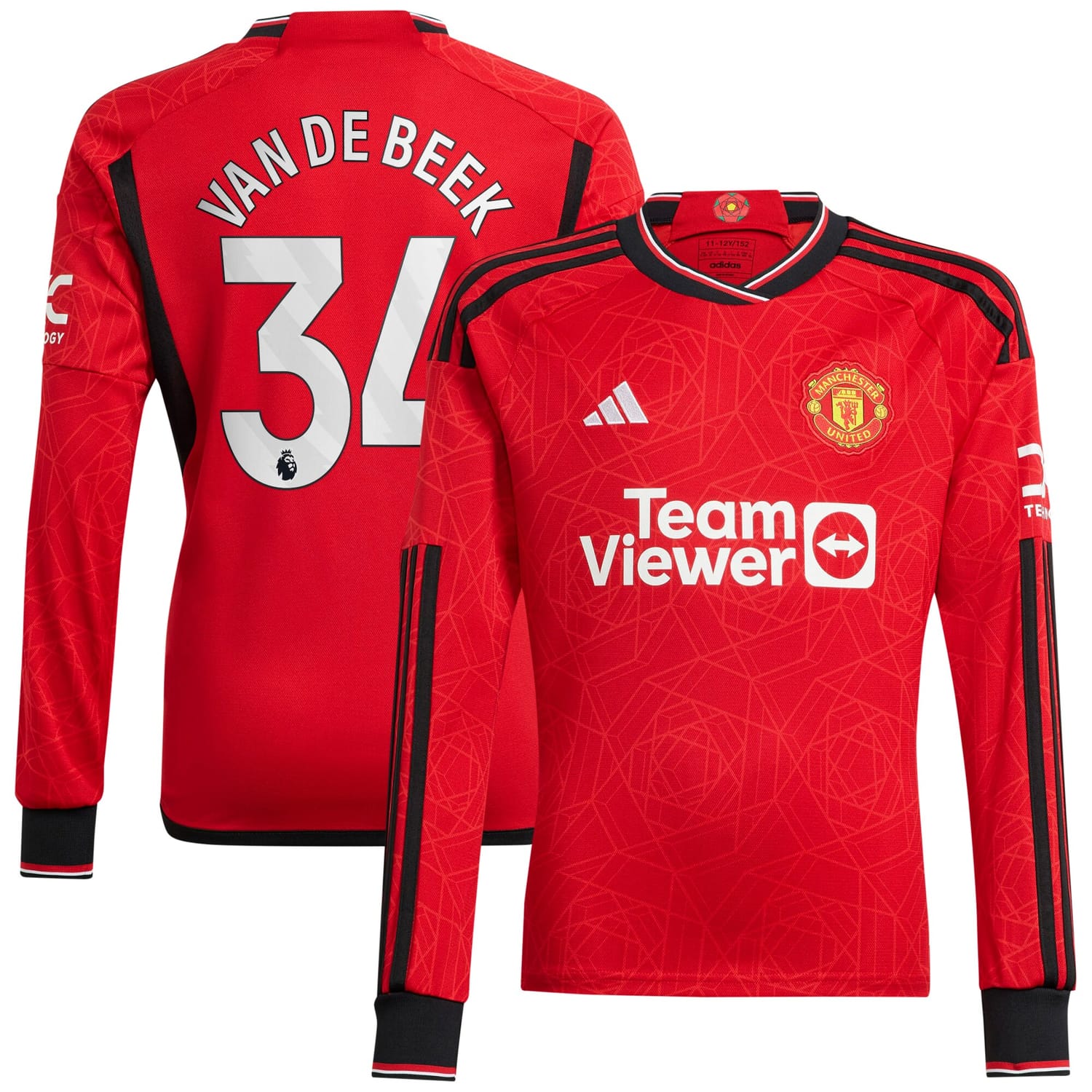 Premier League Manchester United Home Jersey Shirt Long Sleeve 2023-24 player Donny Van De Beek 34 printing for Men